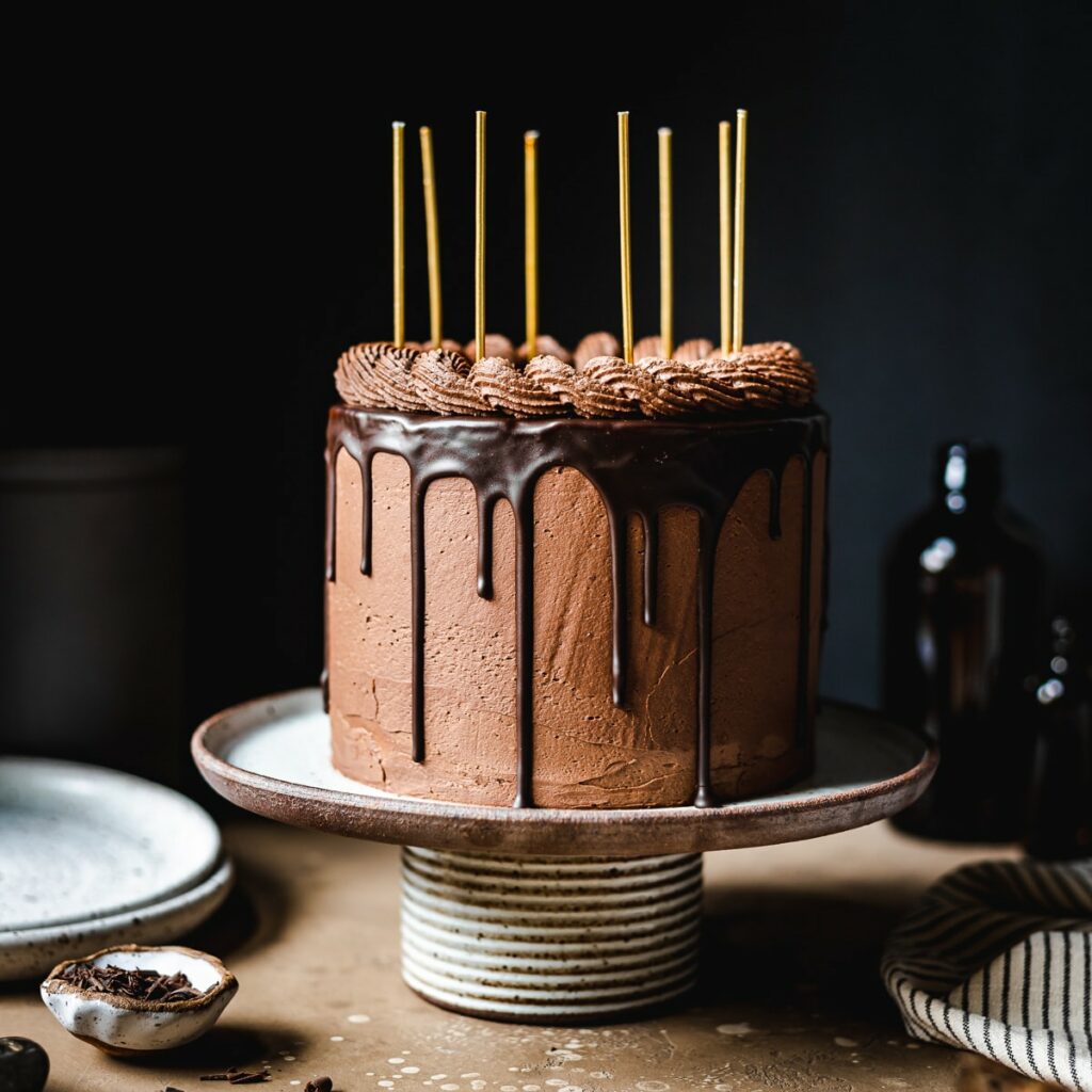 Bolo com cobertura de chocolate para aniversário